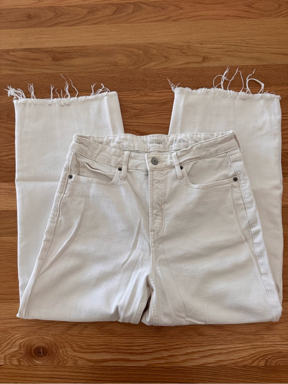 Old Navy White Cropped Wide Leg Raw-Hem High-Rise Jeans
